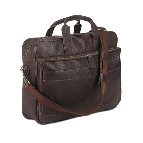Leather briefcase 18 Inch Laptop Messenger Bags for Men and Women Best Office briefcase Satchel Bag (Brown) - color: Brown