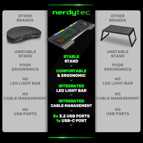 Couchmaster Lapboard³ with HORIZONLIGHT RGB Bar, Ultimate Ergonomic USB-Hub Gaming Lap Board for Couch and Bed, Large, Stable and Compatible with All Keyboards and Mice, Laptops, PCs, PS4/5, Xbox - color: Black Lapboard³
