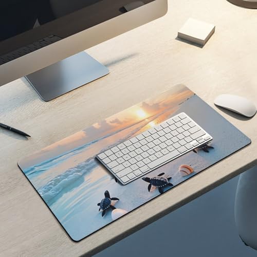 Ocean & Sunset Beach Scene Large Extended Gaming Mouse Pad (12x24in) - Durable Stitched Edges XXL Desk Mat for Keyboard and Mouse - Water Resistant & Non-Slip Rubber Base - color: black, size: 12x24in