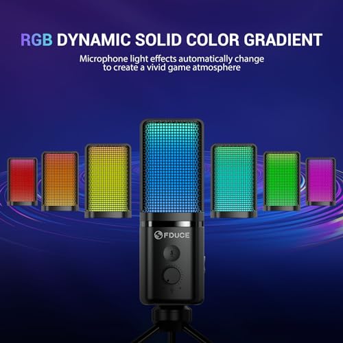 FDUCE Gaming USB Microphone for PC,RGB Condenser Computer Mic with Tripod Stand,Quick Mute,Gain Control,Cardioid Mic for Streaming, Podcast, Twitch, YouTube, PC, Computer, PS5, (M160) - style: Mic with tripod