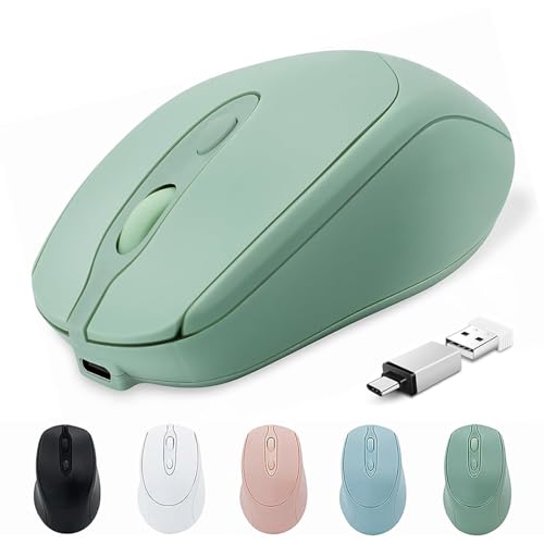 Wireless Bluetooth Mouse USBC for MacBook Air Laptop, USB C Rechargeable Wireless Mouse Compatible with Mac Desktop/Surface Pro Portable Computer Mice (BT5.2/3.0, 2.4G USB A, Type-C) - color: Green