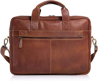 Leather briefcase 18 Inch Laptop Messenger Bags for Men and Women Best Office briefcase Satchel Bag (Tan) - color: Tan