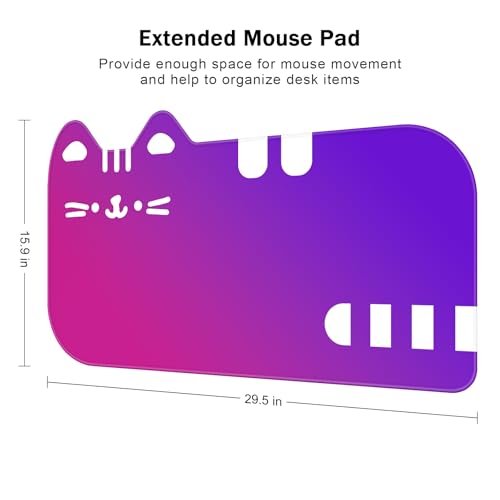 Dapesuom Large Gaming Mouse Pad, Extended Mouse Mat with Stitched Edges, Cute Anime Cat Keyboard Pad with Non-Slip Base, Big XXL Desk Mats for Gamer, Computer, 29.5 x 15.9in, Lavender Indigo Gradient - color: Z-Lavender Indigo Gradient