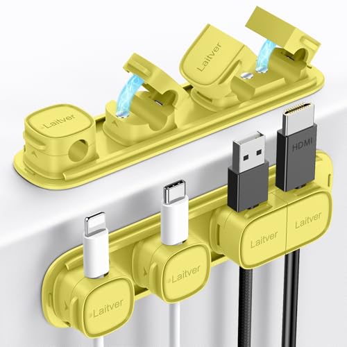 6 Pack Magnetic Cable Clips [1s Open/Lock], Laitver Cord Organizer Holder Strong Adhesive Desk Cable Management- Organize Charging Cords Neatly for Home, Office, Car,Desk, Nightstand-Emerald Green - color: Emerald Green
