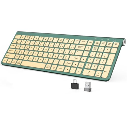 JOYACCESS Slim Compact Wireless Keyboard - Full-Size Silent Keys & Ergonomic Design, Number Pad & Dustproof Cover for Windows/Mac - Emerald Green - color: Emerald Green