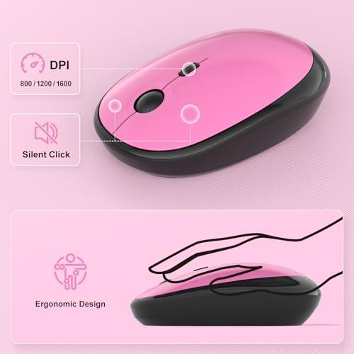 MOFII Wireless Keyboard and Mouse Combo, Full Size 2.4G Retro Round Computer Keyboard and Mouse Set, Plug and Play, for Windows, Computer, Desktop, PC, Notebook - (Black Pink Gradient) - color: Lovely Black Pink Gradient