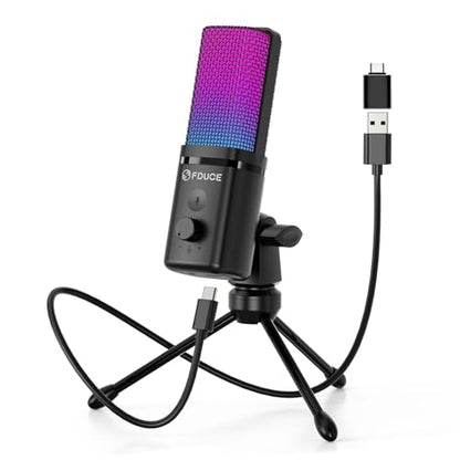 FDUCE Gaming USB Microphone for PC,RGB Condenser Computer Mic with Tripod Stand,Quick Mute,Gain Control,Cardioid Mic for Streaming, Podcast, Twitch, YouTube, PC, Computer, PS5, (M160) - style: Mic with tripod