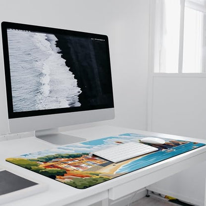 Sea Sandy Beaches Large Extended Gaming Mouse Pad (16x36in) - Durable Stitched Edges XXL Desk Mat for Keyboard and Mouse - Water Resistant & Non-Slip Rubber Base - color: black-2, size: 16x36in