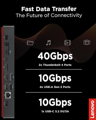 Lenovo ThinkPad Universal Thunderbolt 4 Dock, 4 Displays, Dynamic Power Charging up to 100W, Black