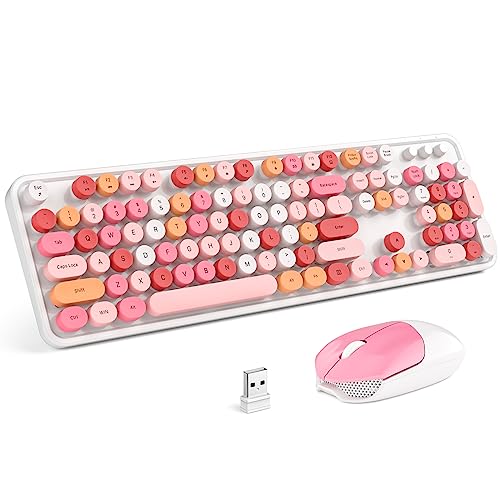 MOFII Wireless Keyboard and Mouse Combo,2.4GHz Retro Full-Size Wireless Keyboard with Number Pad and Cute Wireless Mouse for Computer PC Desktops Laptop WindowsxP/7/8/10 (Lipstick Colorful) - color: Lipstick Colorful