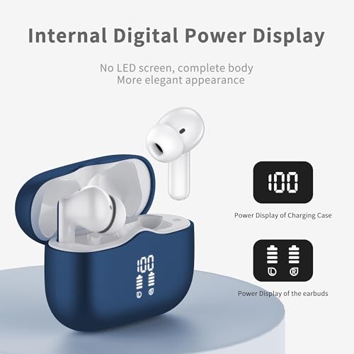 Wireless Earbuds, Bluetooth 5.4 Headphones in Ear with HiFi Stereo Deep Bass, 4 ENC Noise Cancelling Mic Wireless Earphones 40H, in-Ear Earbud Bluetooth Dual LED Display IP7 Waterproof, Dark Blue - color: Navy Blue