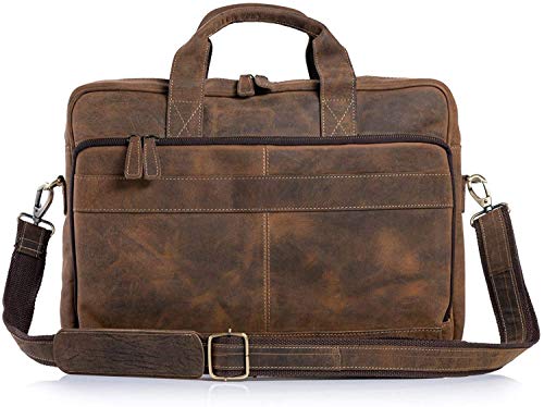 Leather briefcase 18 Inch Laptop Messenger Bags for Men and Women Best Office briefcase Satchel Bag - color: Distressed Tan