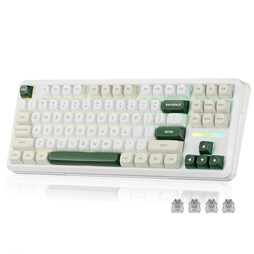 Redragon K734W Wireless Mechanical Keyboard, Tri Mode BT5.0/2.4G/USB-C 75% 81 Keys TKL Custom Hot Swappable Gaming Keyboard, Pre-lubed Linear Switches,RGB Gasket Computer Creamy Keyboard, for PC/MAC - color: Green TKL