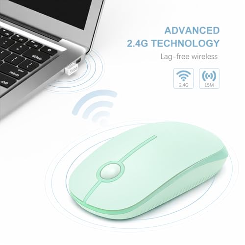 VssoPlor Wireless Mouse, 2.4G Slim Portable Computer Laptop Mouse with Nano Receiver Quiet Silent Optical Mice for Notebook, PC, Laptop, Computer-Light Green - color: Light Green
