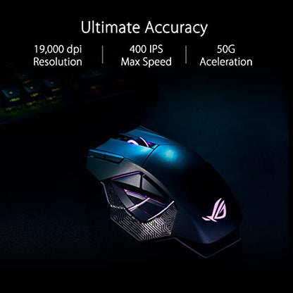 ASUS ROG Spatha X Wireless Gaming Mouse – MMO/MOBA Design, 12 Programmable Buttons, Right-Handed, 168g, Dual-Mode (Wired/2.4GHz), 19K DPI, up to 67Hr Battery, Magnetic Charging Dock, PC/Mac Support - style: Spatha X