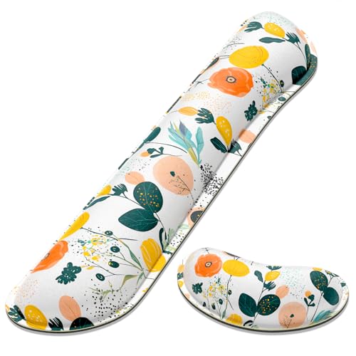 Dapesuom Enlarge Keyboard Wrist Rest, Memory Foam Wrist Cushion for Desk Mats Support, Typing Pain Relief Keyboard Mouse Pad Rests Set with Non-Slip Base for Gaming Laptop Computer, Flowers & Herbs - color: Cute Flowers & Herbs