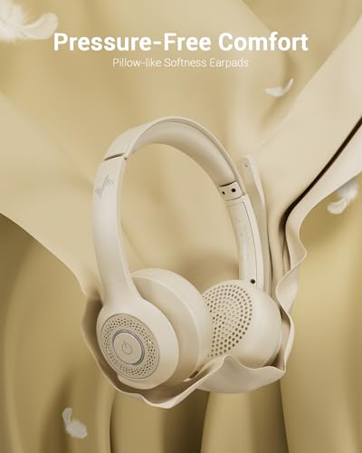 JIAMQISHI Wireless Headset with AI Noise Cancelling Microphone Bluetooth Headset - Bluetooth V5.2 Headphones with USB Dongle & Mic Mute for Computer/Laptop/PC/iPhone/Android/Cell Phones/Zoom-Apricot - color: Apricot