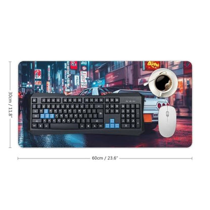 Large Ergonomic Gaming Mouse Pad JDM Street Art Japanese Cars in Tokyo Night Cityscape Theme with Non-Slip Base Water-Resistant Surface and Stitched Edges, 30x60cm - color: Style-4, size: 30x60cm