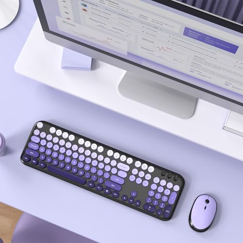 MOFII Wireless Keyboard and Mouse Combo, Full Size 2.4G Retro Round Computer Keyboard and Mouse Set, Plug and Play, for Windows, Computer, Desktop, PC, Notebook - (Black Purple Gradient) - color: Lovely-Black Purple Gradient
