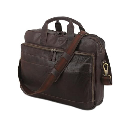 Leather briefcase 18 Inch Laptop Messenger Bags for Men and Women Best Office briefcase Satchel Bag (Brown) - color: Brown