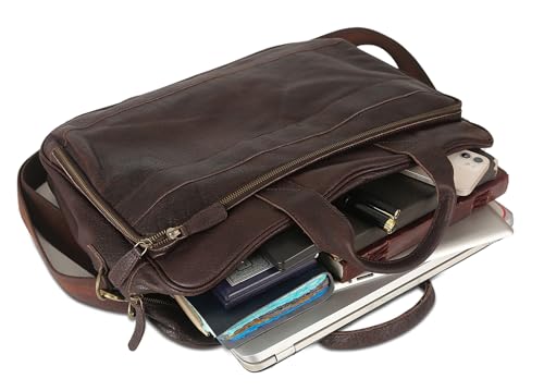 Leather briefcase 18 Inch Laptop Messenger Bags for Men and Women Best Office briefcase Satchel Bag (Brown) - color: Brown