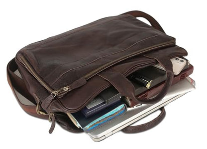 Leather briefcase 18 Inch Laptop Messenger Bags for Men and Women Best Office briefcase Satchel Bag (Brown) - color: Brown
