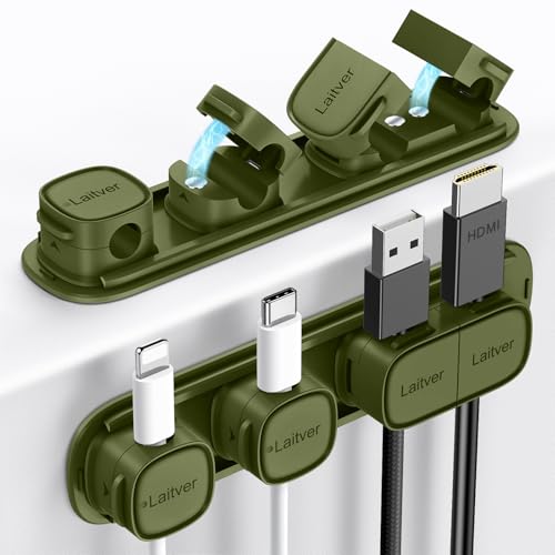 6 Pack Magnetic Cable Clips [1s Open/Lock], Laitver Cord Organizer Holder Strong Adhesive Desk Cable Management- Organize Charging Cords Neatly for Home, Office, Car,Desk, Nightstand-Deep Green - color: Deep Green
