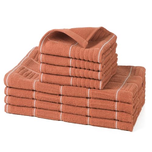 Glynniss Kitchen Towels and Dishcloths Set, Four Kitchen Dish Towels 16x26 Inches, Four Absorbent Dish Cloths for Washing Dishes 12x12 Inches, Cleaning and Drying for Everyday Use Pack of 8 (Rust) - color: Rust