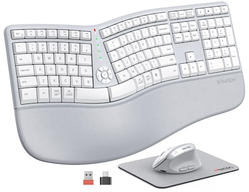 MEETION Ergonomic Keyboard and Mouse, Wireless Keyboard with Vertical Mouse, Split Curved Keyboard with Wrist Rest, Natural Typing Full Size for Windows/Mac/PC/Laptop, Gray - color: Gray