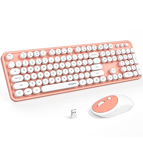 MOFII Wireless Keyboard and Mouse Combo, Computer Full Size 2.4G Plug and Play Wireless Typewriter Retro Round Keyboard and Mouse Set for Windows, Computer, Desktop, PC, Notebook - (Light Orange) - color: Light Orange