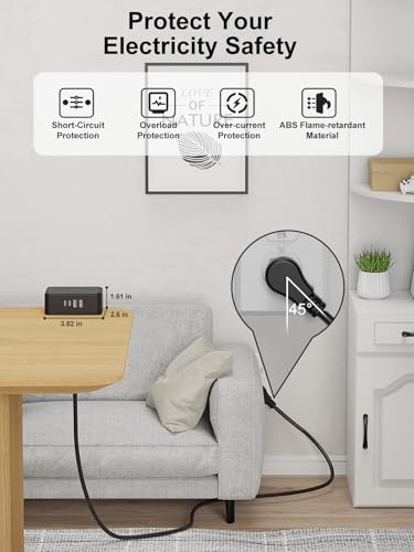 Desk Clamp Power Strip 4AC Outlet 2USB-C Ports,2 USB-A Ports,Desktop Tube Edge Mount Outlet Under Desk Table Leg Widely Spaced Surge Protector Outlet Station,6.6ft Heavy Duty Plug and Cord.