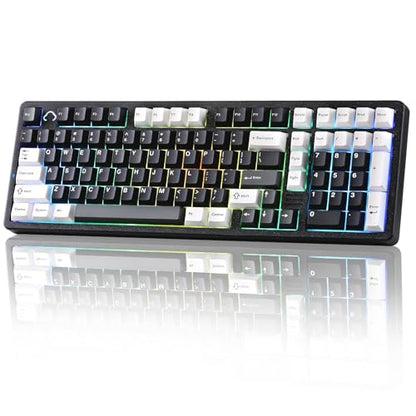 YUNZII AL98 QMK/VIA Wireless Mechanical Gaming Keyboard,Full Aluminum,BT/2.4G/USB-C, Pre-Lubed Hot Swappable Gasket Mount 1800 Layout,RGB Backlit for Win/Mac (Black, Milk Switch) - color: Black, size: Milk Switch