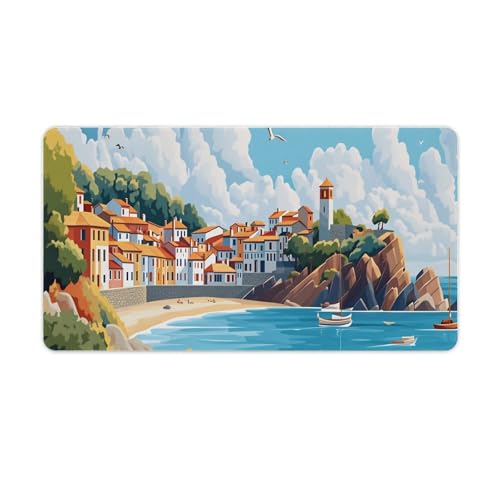 Sea Sandy Beaches Large Extended Gaming Mouse Pad (16x30in) - Durable Stitched Edges XXL Desk Mat for Keyboard and Mouse - Water Resistant & Non-Slip Rubber Base - color: black-2, size: 16x30in
