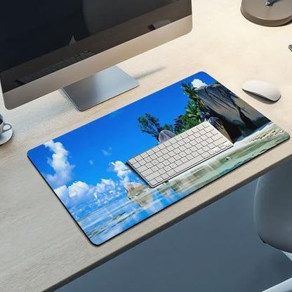 Beaches Scene France Seychelles Large Extended Gaming Mouse Pad (16x30in) - Durable Stitched Edges XXL Desk Mat for Keyboard and Mouse - Water Resistant & Non-Slip Rubber Base - color: black-3, size: 16x30in