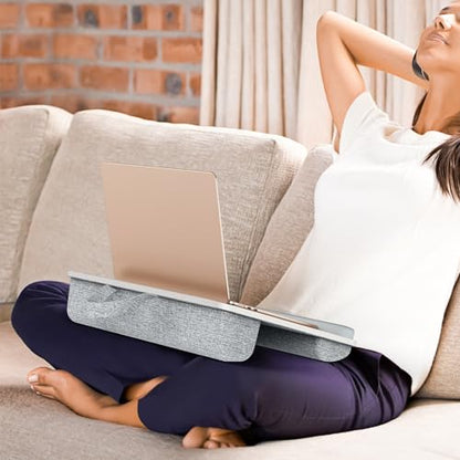 Besign LT08 Laptop Stand, Portable Lap Desk with Pillow Cushion, Fits up to 14 inch Laptop, with Anti-Slip Strip for Desk, Sofa & Bed, White and Gray - color: White and Gray