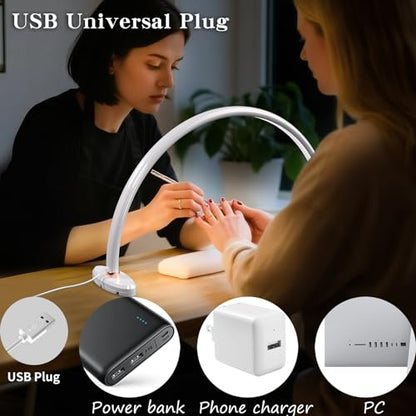 Half Moon Nail Desk Lamp,USB Powered Tri-Color Temperature Brightness Adjustable Arch Light for Moon Light Nail Tech/Handicraft Lighting (Medium Size White) - size: 20 inch white