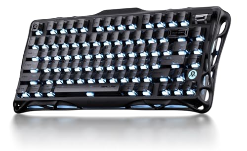 GravaStar Mercury K1 75% Wireless Mechanical Keyboard, Aluminum Alloy Gaming Keyboard with Knob, Hot Swappable, Linear Switches, Transparent Keycaps, RGB Backlit, 2.4GHz/BT5.0/USB for PC Gaming - color: Stealth Black