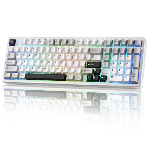 YUNZII AL98 QMK/VIA Wireless Mechanical Gaming Keyboard,Full Aluminum,BT/2.4G/USB-C, Pre-Lubed Hot Swappable Gasket Mount 1800 Layout,RGB Backlit for Win/Mac (White, Cocoa Cream V2 Switch) - color: White, size: Cocoa Cream V2 Switch