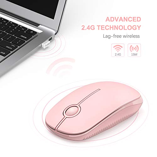 VssoPlor Wireless Mouse, 2.4G Slim Portable Computer Laptop Mouse with Nano Receiver Quiet Silent Optical Mice for Notebook, PC, Laptop, Computer-Pure Pink - color: Pink