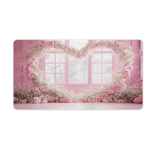 Valentine's Day Pink Cherry Blossom & Heart Large Extended Gaming Mouse Pad 30"x16" - XXL Computer Desk Mat for Keyboard and Mouse - Non-Slip Rubber Base & Durable Stitched Edges - color: Black-2, size: 30"Lx16"W