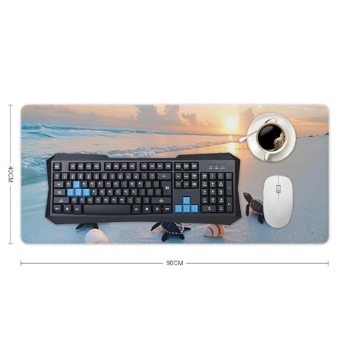 Ocean & Sunset Beach Scene Large Extended Gaming Mouse Pad (16x36in) - Durable Stitched Edges XXL Desk Mat for Keyboard and Mouse - Water Resistant & Non-Slip Rubber Base - color: black, size: 16x36in