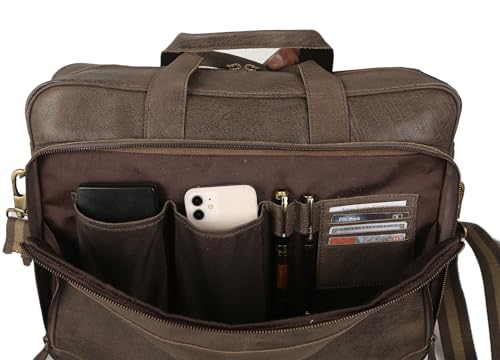 Leather briefcase 18 Inch Laptop Messenger Bags for Men and Women Best Office briefcase Satchel Bag (Grey) - color: Grey