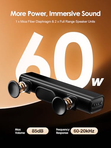 Rythflo 60W Bluetooth Sound Bar, 16 inch Compact TV Soundbar with Remote, 8 Flame Light Modes, Optical/ARC/AUX/RCA Connections, Wall-Mountable Home Theater Speaker for TV, PC, Projector, Gaming - color: Dark Gray