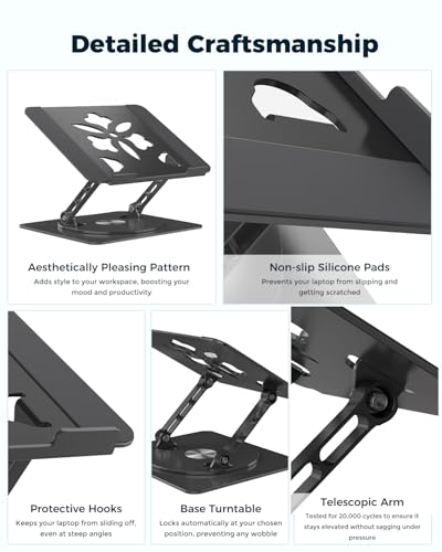 Aoviho 360° Rotating Laptop Stand for Desk | Adjustable, Foldable, Portable Aluminum Ergonomic Riser | Compatible with MacBook, Dell, HP & All Laptops 10-16 inch | Rose Gold - color: Rose Gold