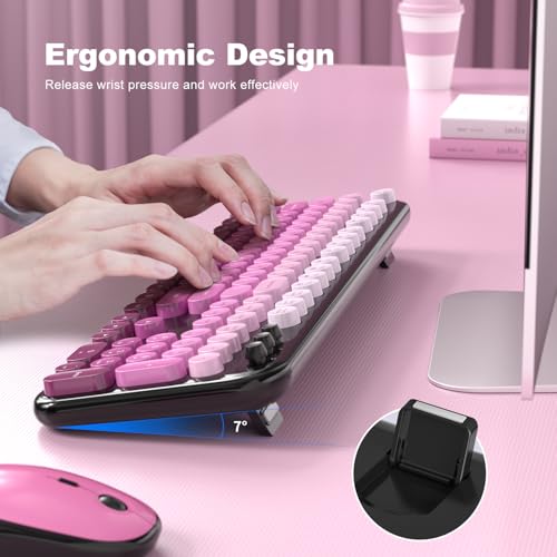 MOFII Wireless Keyboard and Mouse Combo, Full Size 2.4G Retro Round Computer Keyboard and Mouse Set, Plug and Play, for Windows, Computer, Desktop, PC, Notebook - (Black Pink Gradient) - color: Lovely Black Pink Gradient
