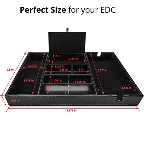 ULTRAY, Valet Tray for Men, Nightstand Organizer, Entry Table Organizer, Catch All, Black Faux Leather Box, 6 Compartments