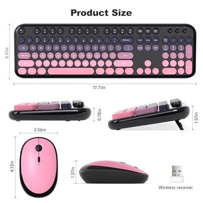 MOFII Wireless Keyboard and Mouse Combo, Full Size 2.4G Retro Round Computer Keyboard and Mouse Set, Plug and Play, for Windows, Computer, Desktop, PC, Notebook - (Lovely Plum Pink Gradient) - color: Lovely Plum Pink Gradient