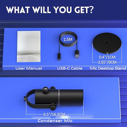 Gaming Microphone, USB Microphone for PC, Plug & Play Condenser Mic with RGB Light, Desk Computer Microphone, Gain Control, Singing, Recording, Streaming, Podcasting, PS4/5 and Conference