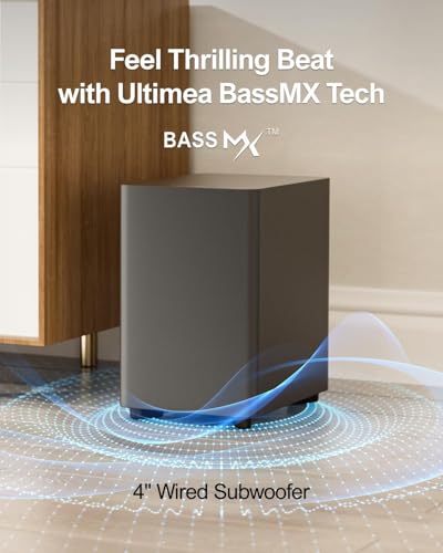 ULTIMEA 7.1ch Sound Bar with Subwoofer, 330W Peak Power, Virtual Surround Sound System for Smart TV, Home Theater Soundbar with 4 Surround Speakers, App Control, Opt/AUX/BT, Aura A40 (2026 Upgraded)