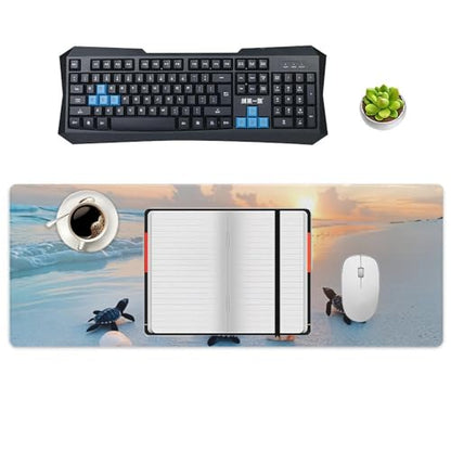 Ocean & Sunset Beach Scene Large Extended Gaming Mouse Pad (12x31.5in) - Durable Stitched Edges XXL Desk Mat for Keyboard and Mouse - Water Resistant & Non-Slip Rubber Base - color: black, size: 12x31.5in